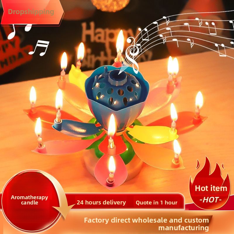 Holiday Candle Set - เทียนดนตรีรูปดอกบัว ดีไซน์โรแมนติก สำหรับเค้กวันเกิด พร้อมเอฟเฟกต์แสงวิเศษ
